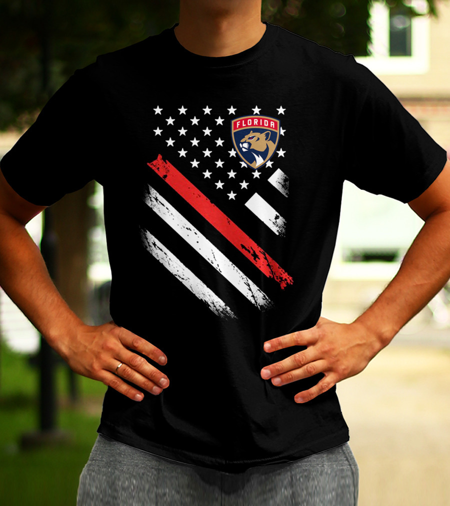Florida Panthers American Flag Style Red Stripe T-Shirt