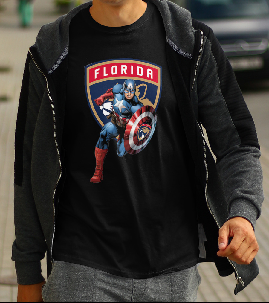 Florida Panthers Captain America Shield Marvel Crossover T-Shirt