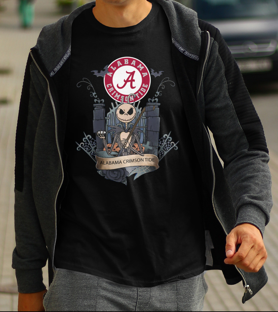 Alabama Crimson Tide Basketball Gothic Style Icon With Skeleton Character T-Shirt