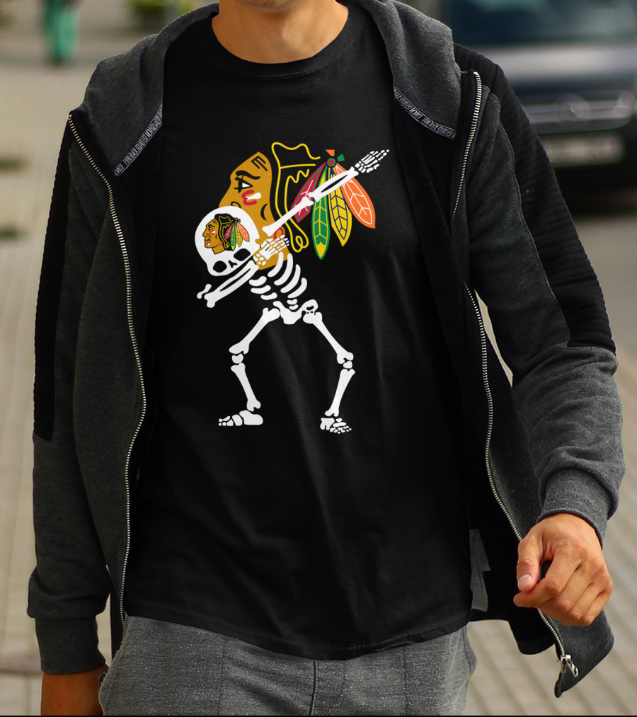Chicago Blackhawks Skeleton Hockey Stick T-Shirt
