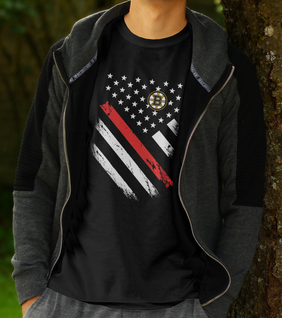Boston Bruins American Flag Hockey Logo Stars Stripes T-Shirt