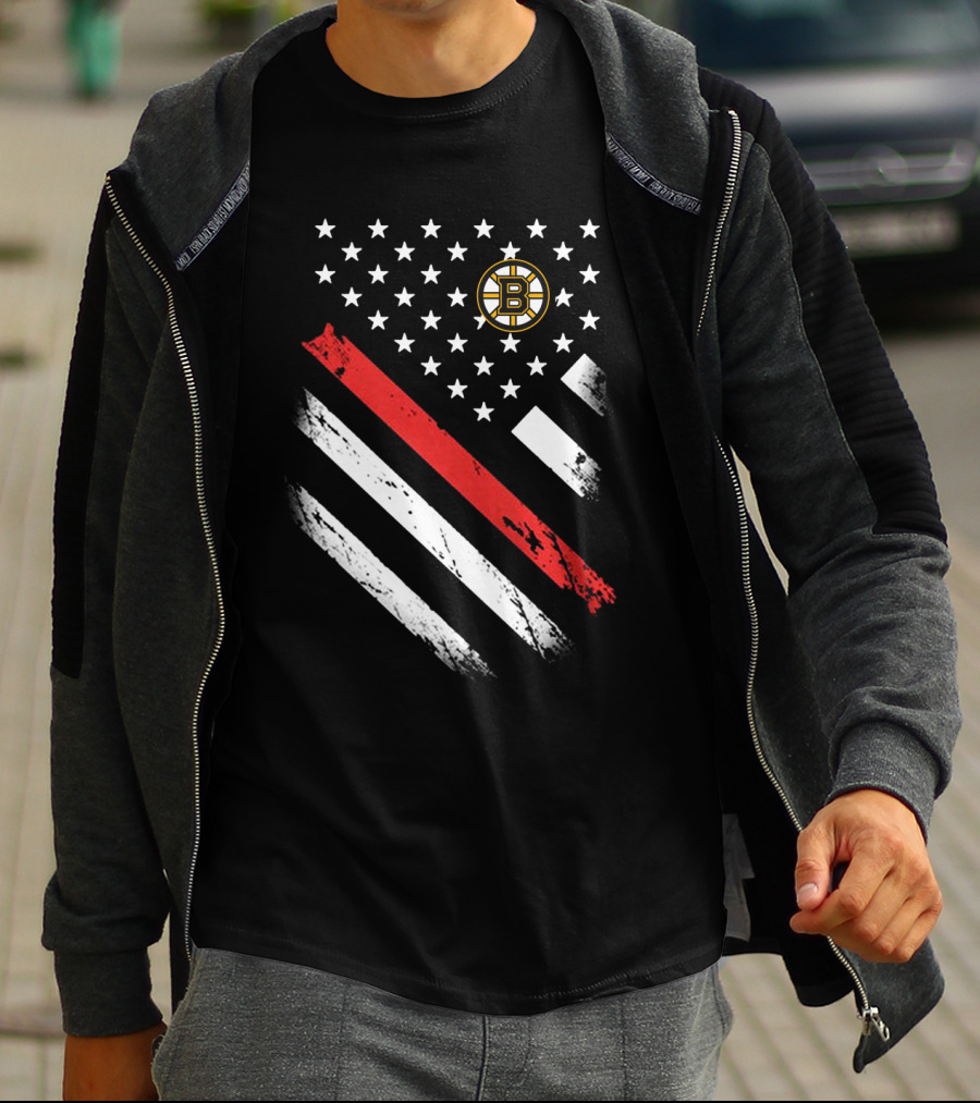 Boston Bruins American Flag Hockey Logo Stars Stripes T-Shirt