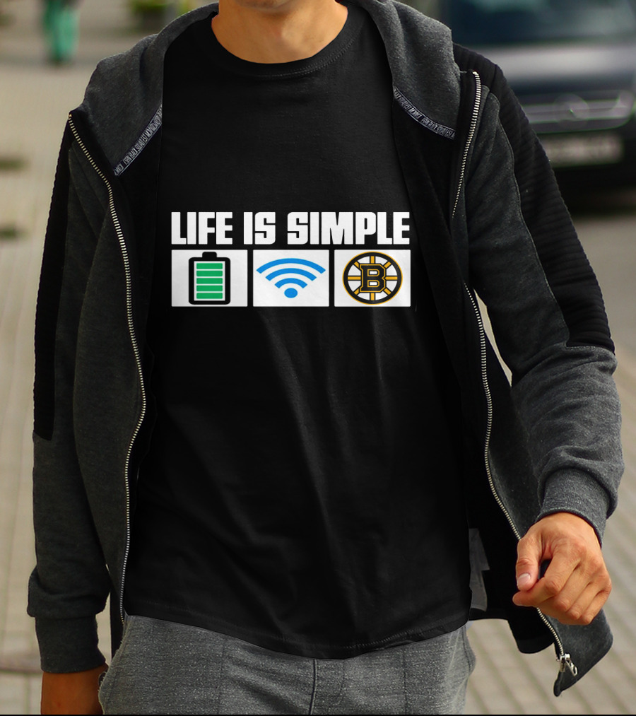 Life Is Simple Battery Wifi Boston Bruins T-Shirt