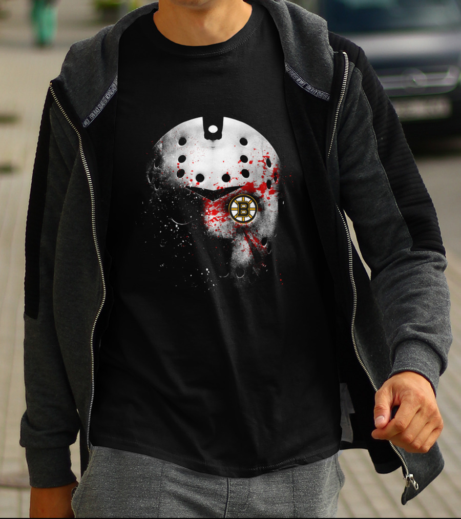 Boston Bruins Hockey Mask Blood Splatter T-Shirt