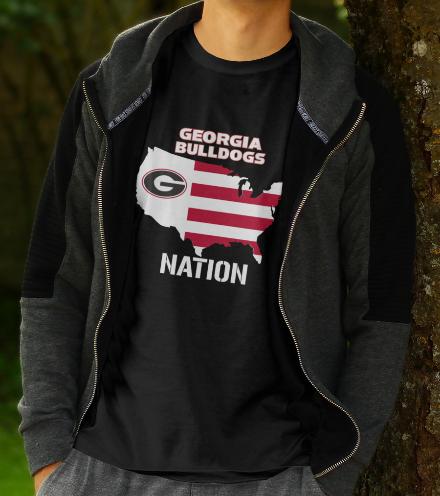 Georgia Bulldogs Nation Map Red And White Stripes T-Shirt