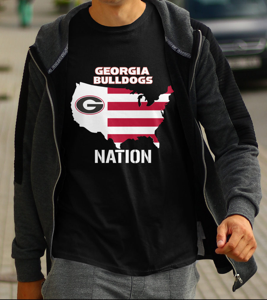 Georgia Bulldogs Nation Map Red And White Stripes T-Shirt