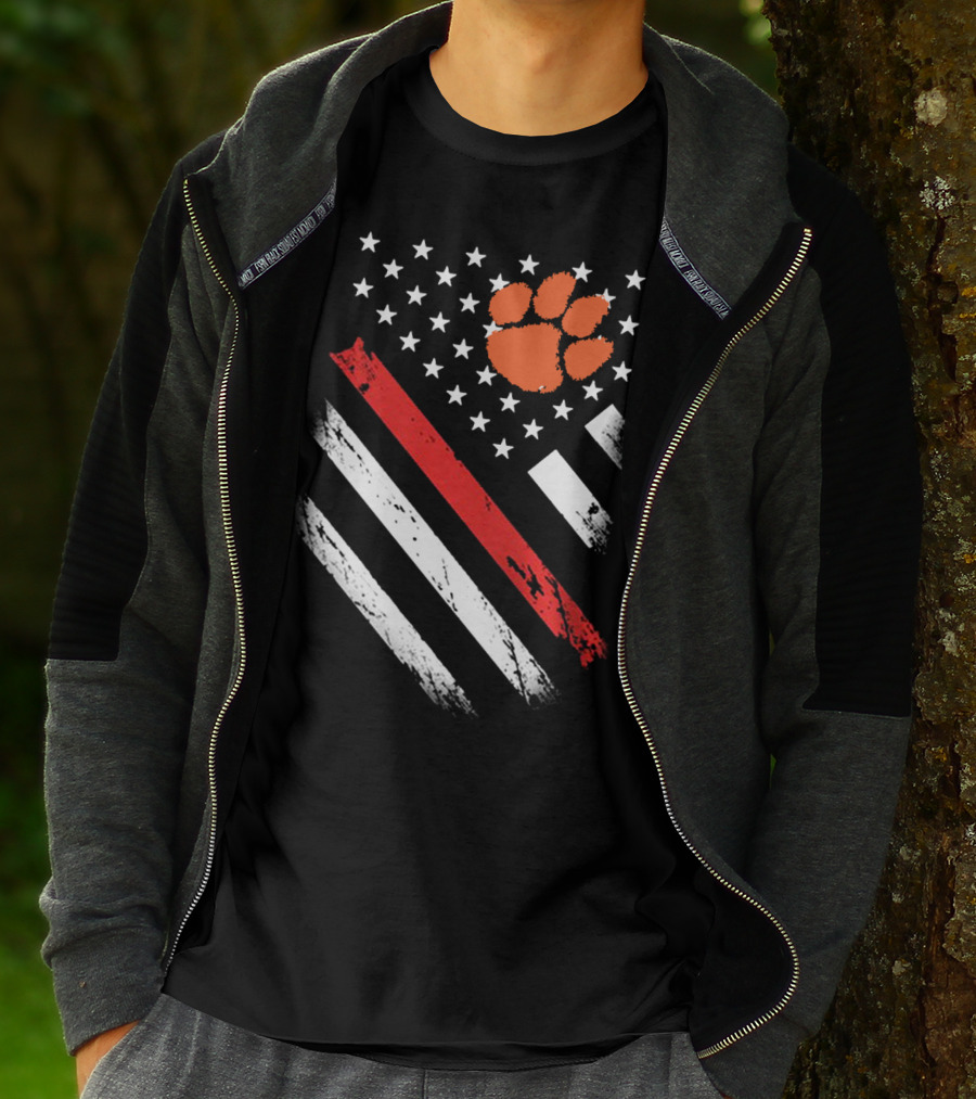 Clemson Tigers Football American Flag Paw Print Stars Stripes T-Shirt