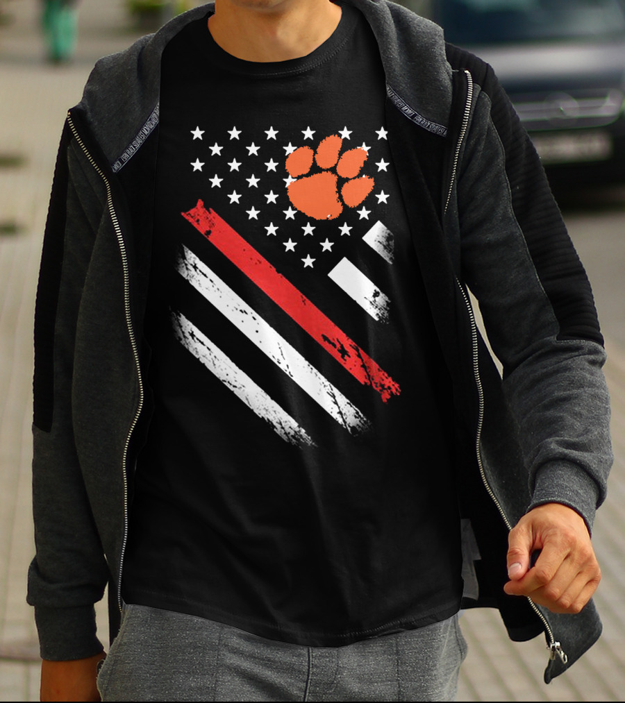 Clemson Tigers Football American Flag Paw Print Stars Stripes T-Shirt