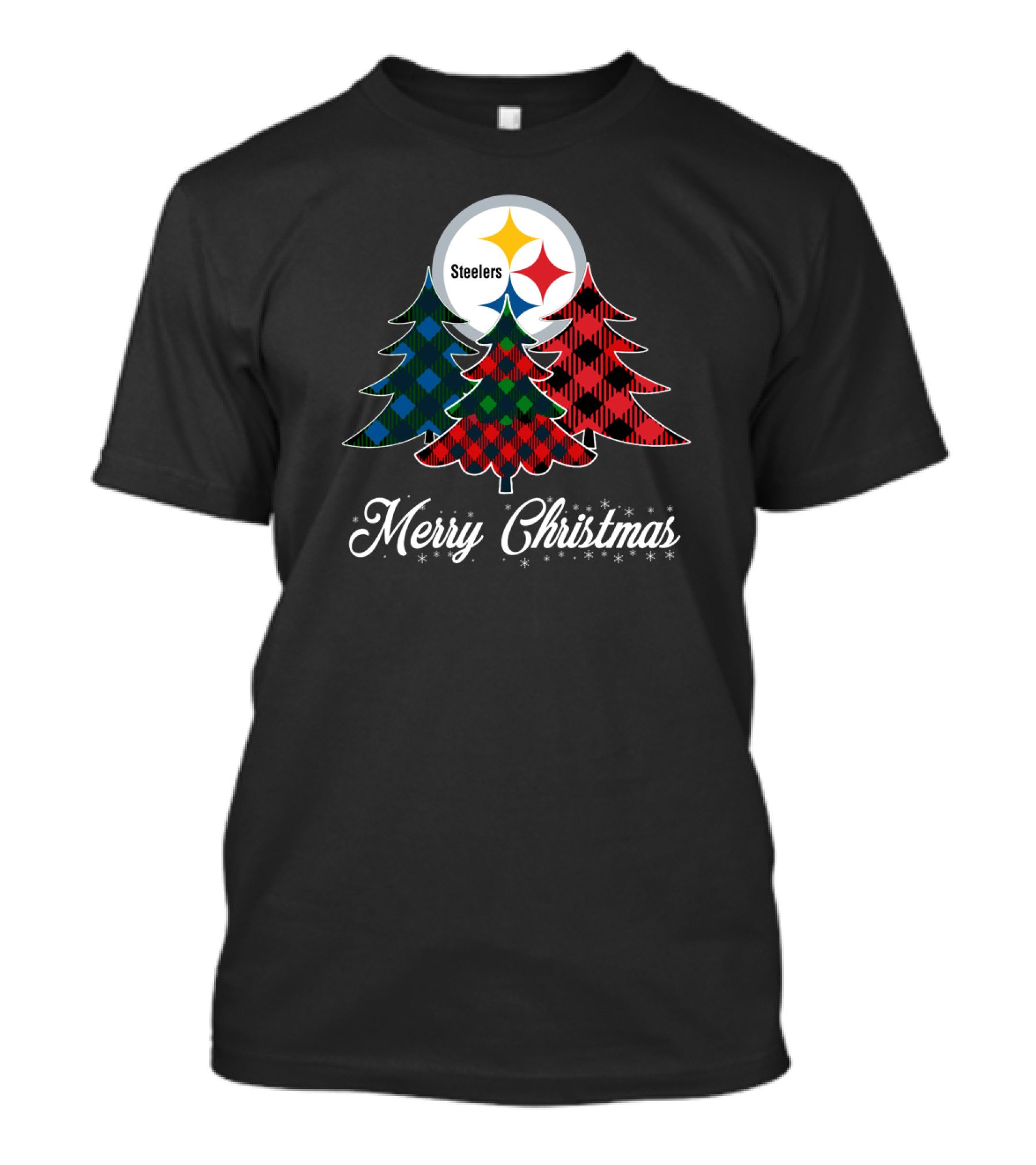 Steelers Merry Christmas Plaid Trees T-Shirt
