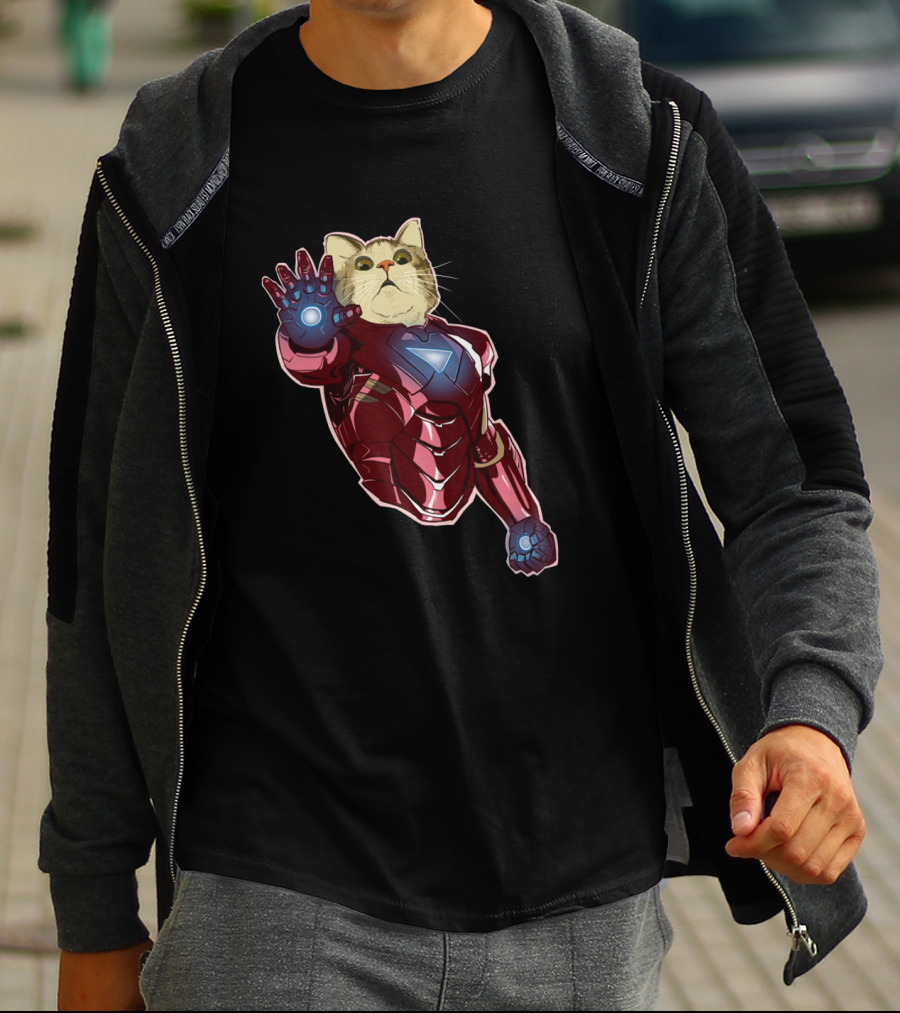 Cat Cute Iron Superhero Armor T-Shirt