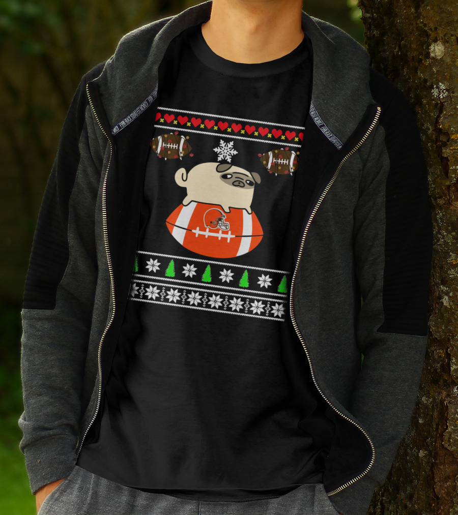 Cleveland Browns Pug Christmas Football T-Shirt