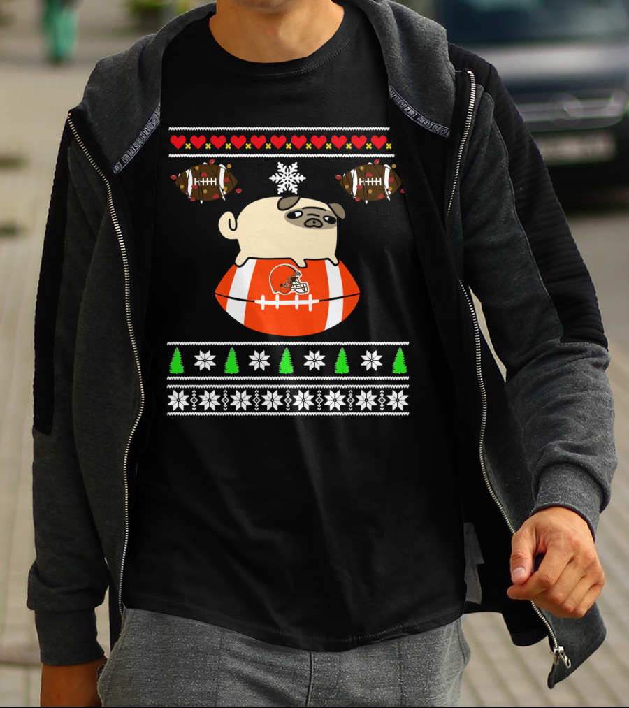 Cleveland Browns Pug Christmas Football T-Shirt