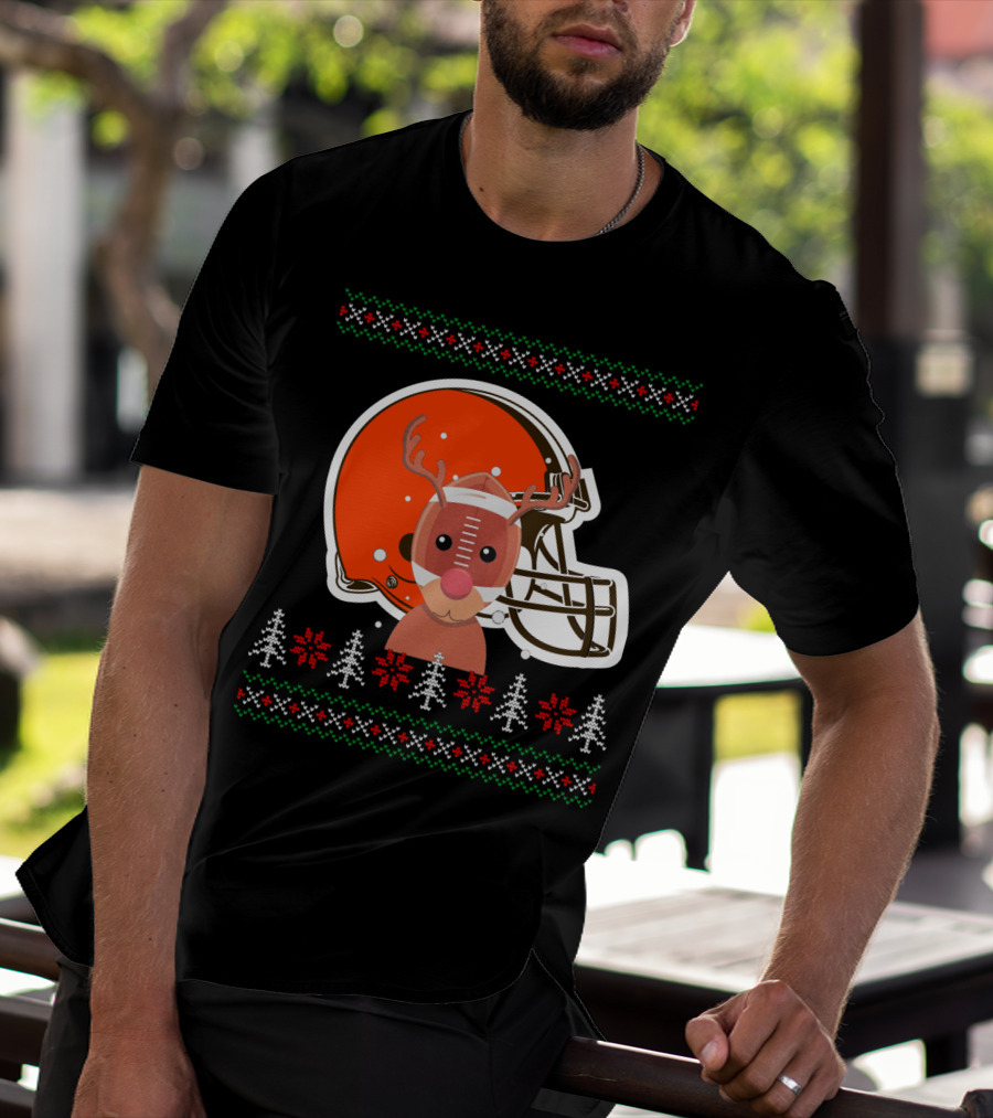 Cleveland Browns Christmas Reindeer Helmet T-Shirt