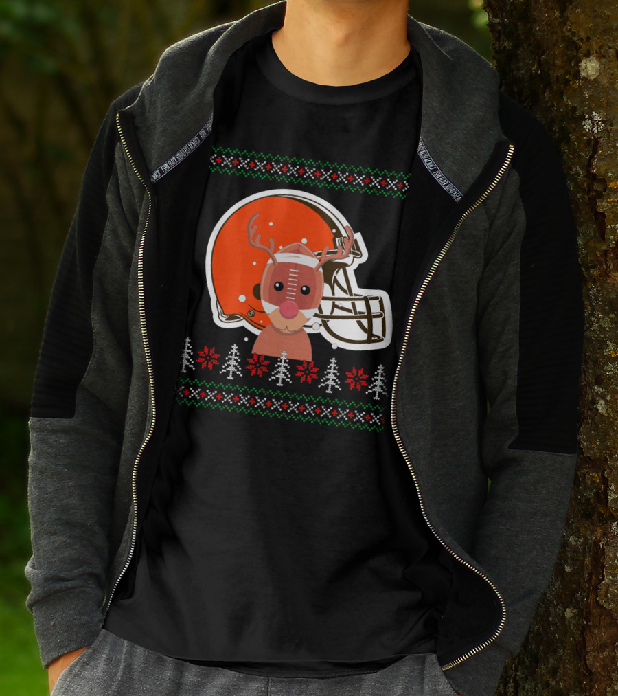 Cleveland Browns Christmas Reindeer Helmet T-Shirt