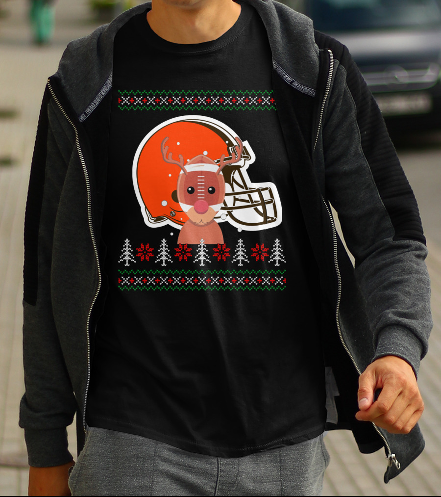 Cleveland Browns Christmas Reindeer Helmet T-Shirt