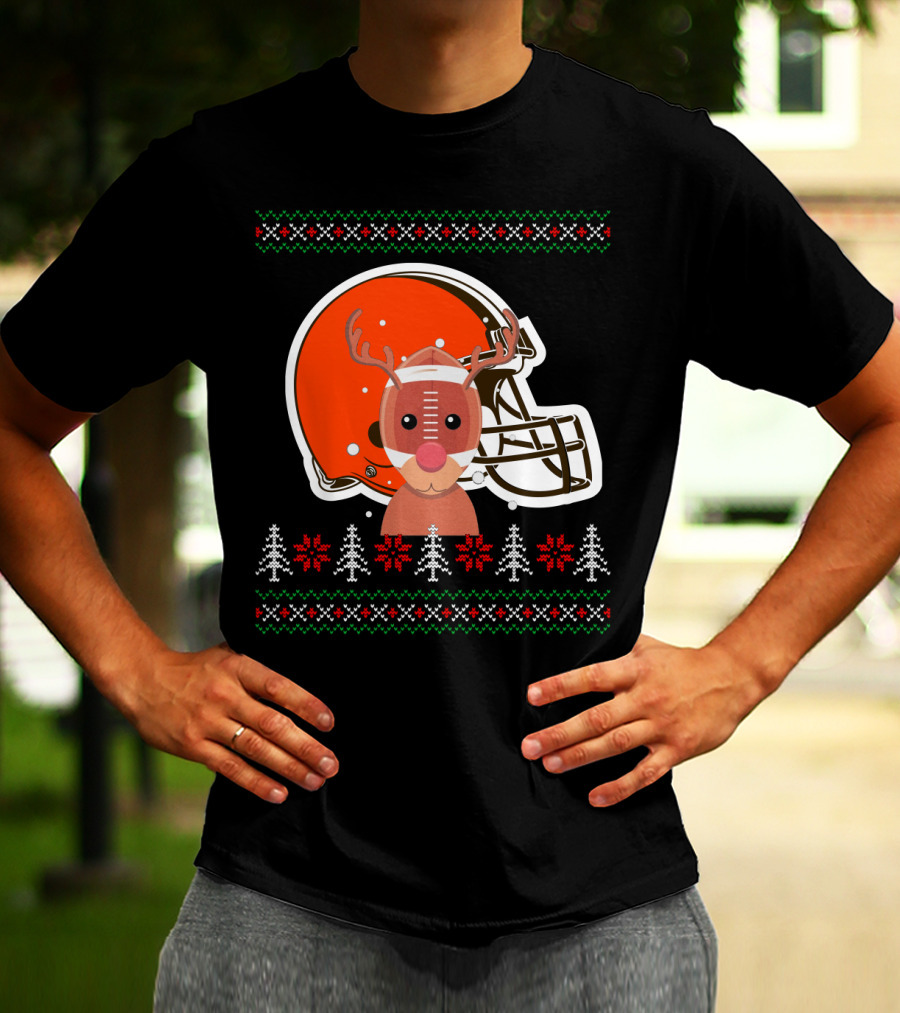 Cleveland Browns Christmas Reindeer Helmet T-Shirt