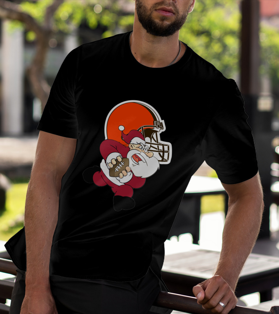 Cleveland Browns Santa Football Helmet T-Shirt