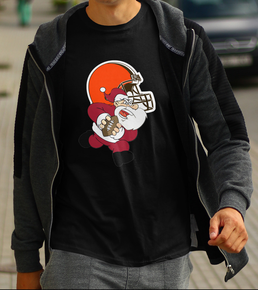 Cleveland Browns Santa Football Helmet T-Shirt
