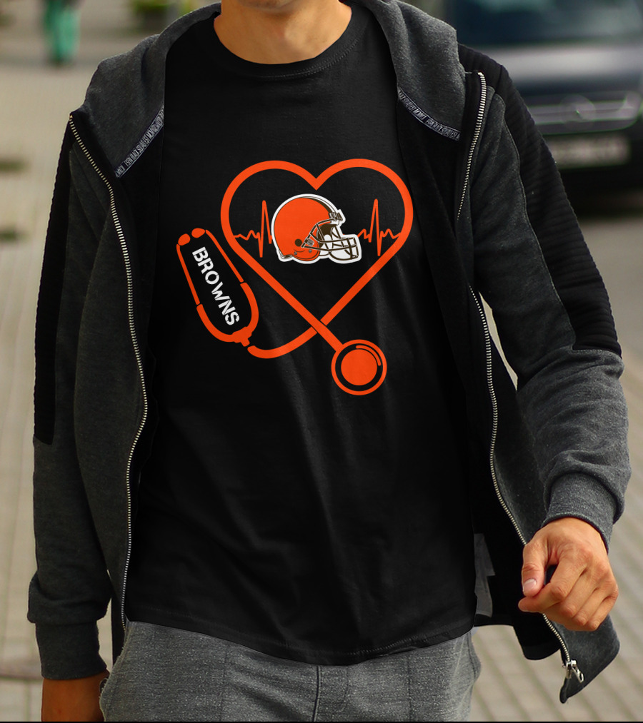 Cleveland Browns Heartbeat Stethoscope Football Helmet Passion T-Shirt