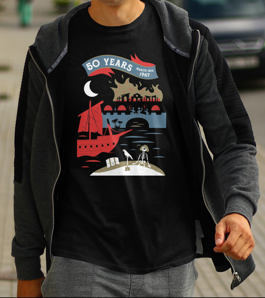 Years March 18Th 1967 Disney Films Adventure At Sea Skeleton Pirate Scene T-Shirt