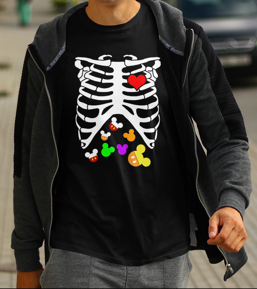 Rib Cage Heart And Colorful Mickey Heads Disney Films T-Shirt
