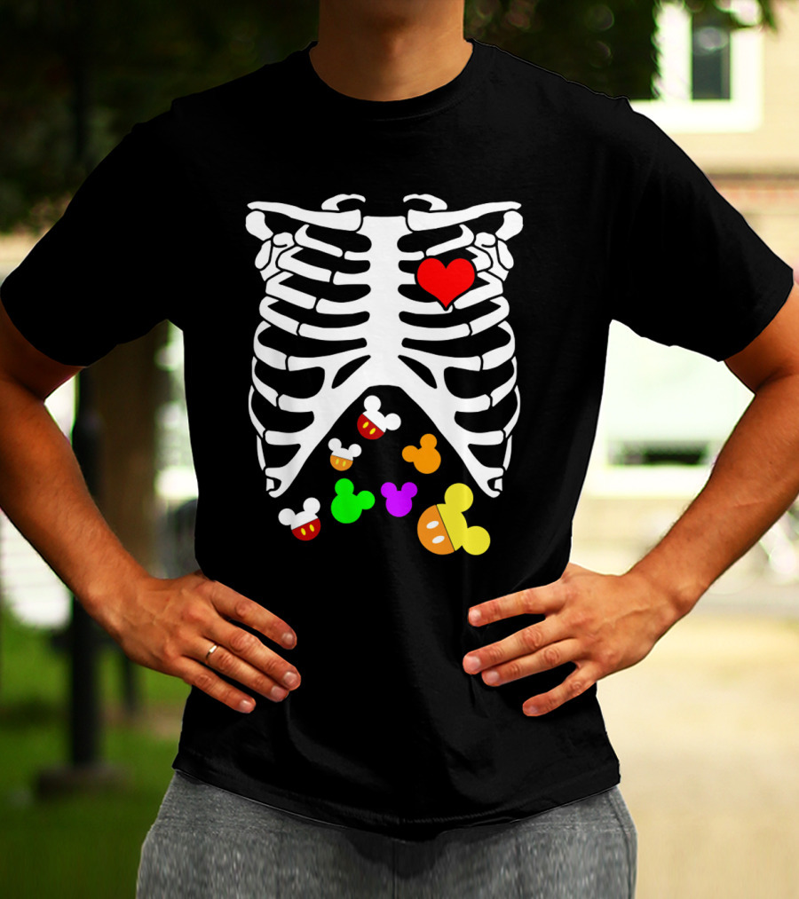Rib Cage Heart And Colorful Mickey Heads Disney Films T-Shirt