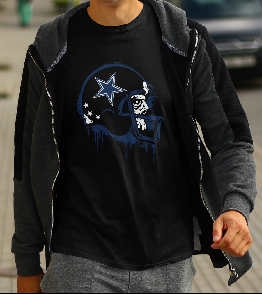 Zombie Skull Dallas Cowboys Helmet Stars Football T-Shirt