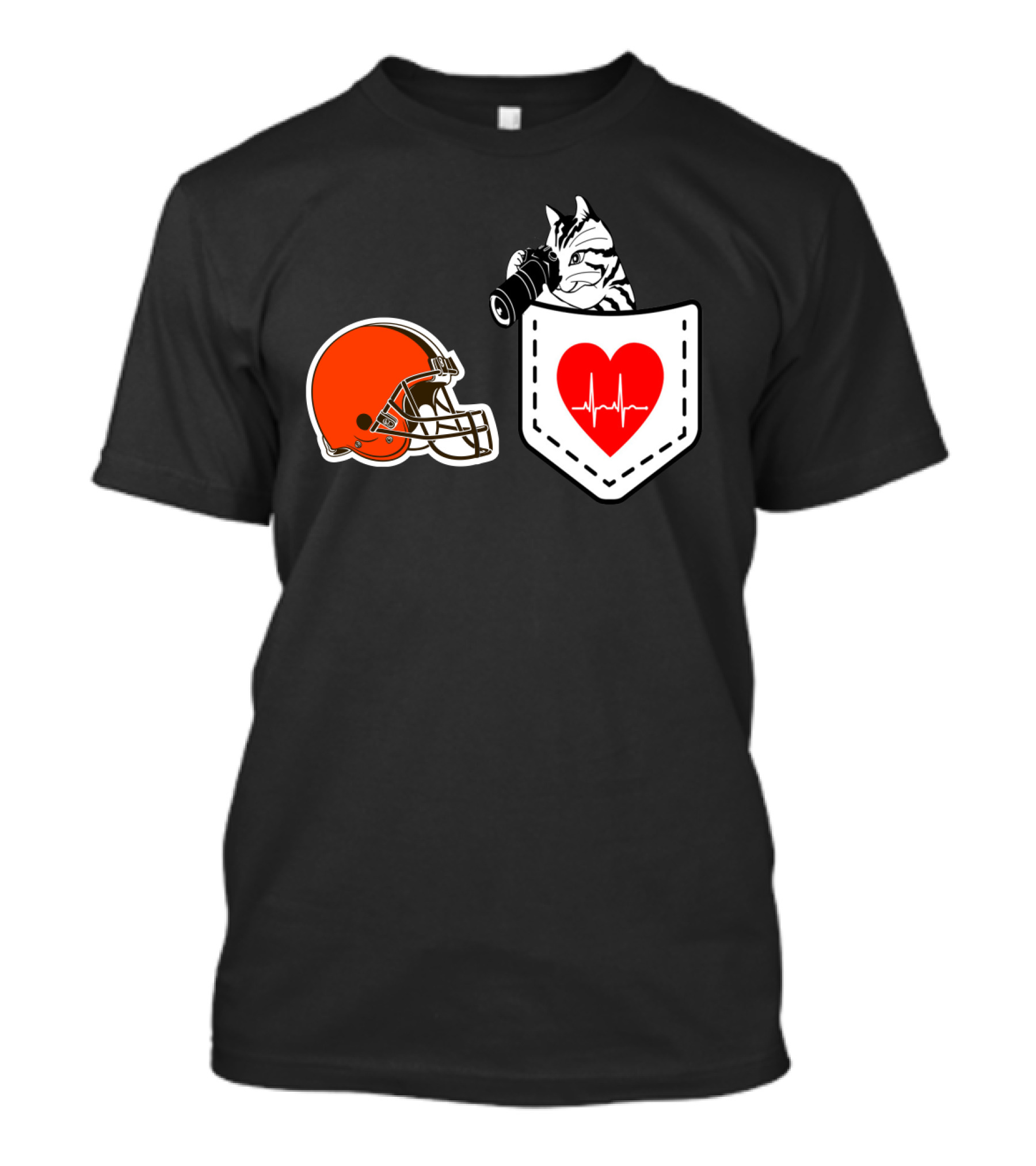Cleveland Browns Helmet Zebra Heartbeat Pocket T-Shirt