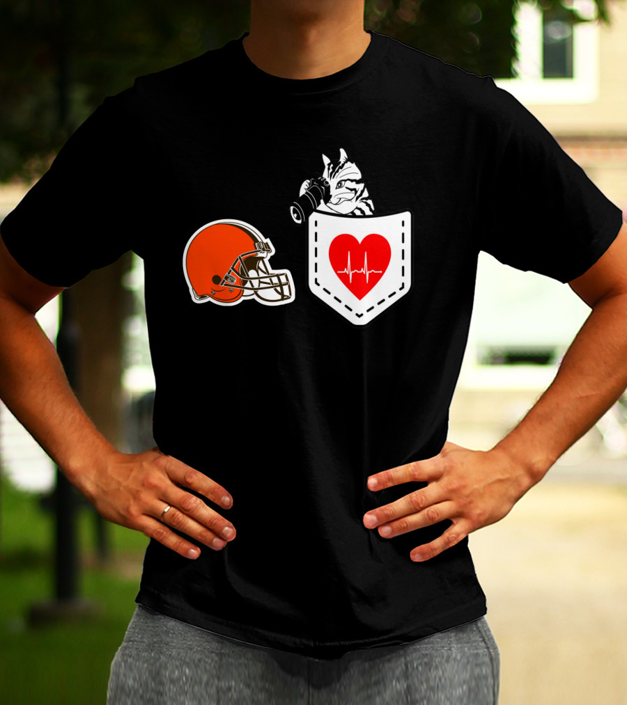 Cleveland Browns Helmet Zebra Heartbeat Pocket T-Shirt