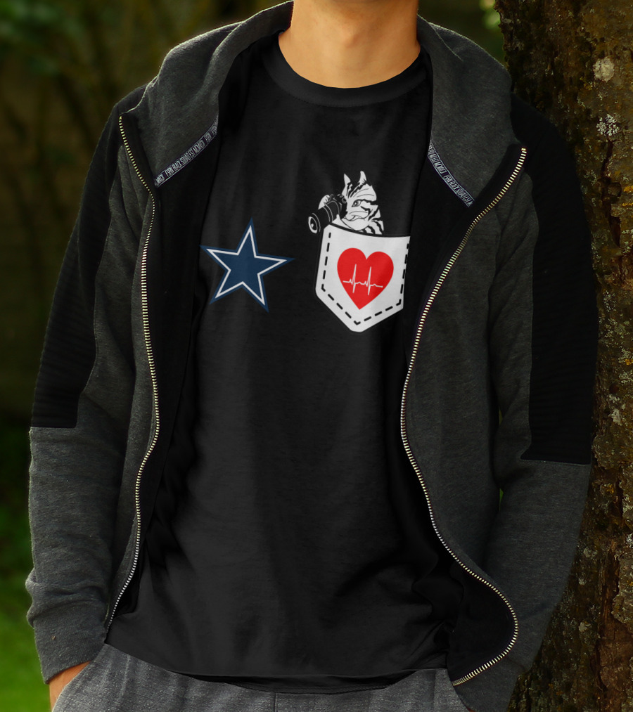 Dallas Cowboys Star Cat In Heartbeat Pocket T-Shirt