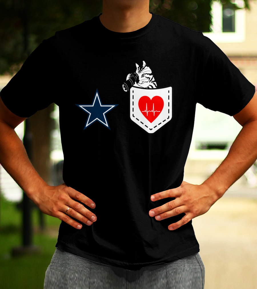 Dallas Cowboys Star Cat In Heartbeat Pocket T-Shirt