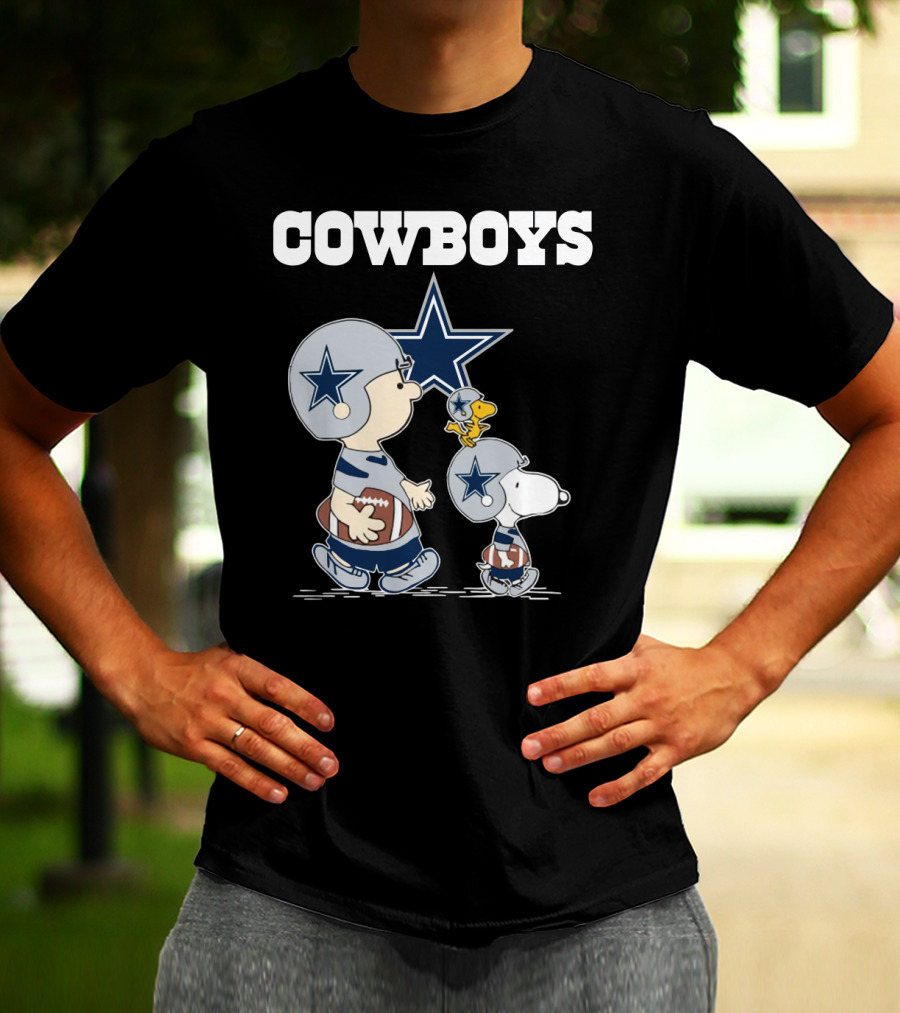 Cowboys Peanuts Characters With Dallas Star Logo Football Helmets T-Shirt