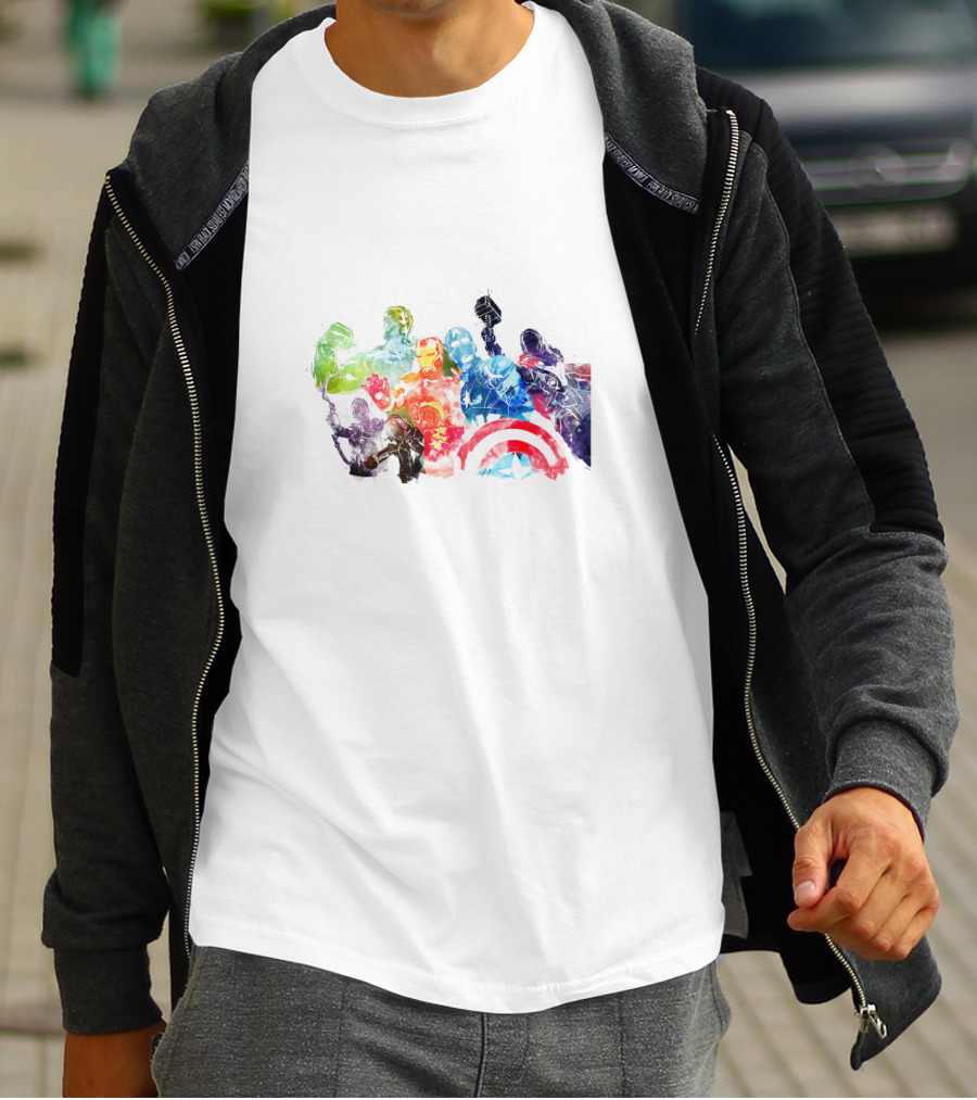 Avengers Watercolor Hulk Iron Man Thor Captain America Black Widow Hawkeye T-Shirt