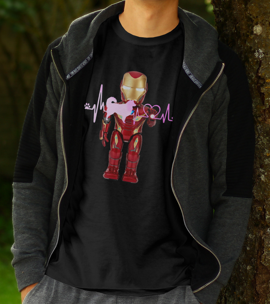 Iron Hero Heartbeat With Australian Shepherd Silhouette T-Shirt