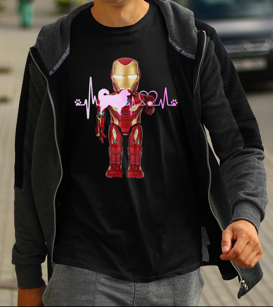 Iron Hero Heartbeat With Australian Shepherd Silhouette T-Shirt