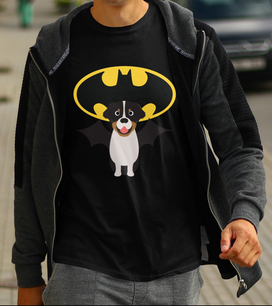 Australian Shepherd Dog With Batman Bat Symbol T-Shirt