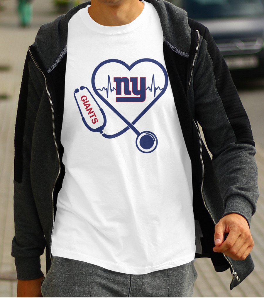 NY Giants Heartbeat Stethoscope Love T-Shirt