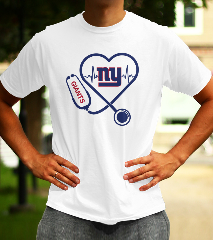 NY Giants Heartbeat Stethoscope Love T-Shirt