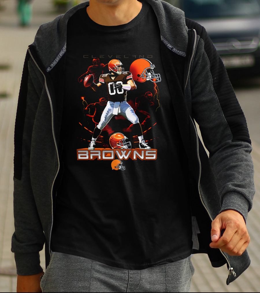 Cleveland Browns Quarterback Football Player With Helmets And Action Poses T-Shirt
