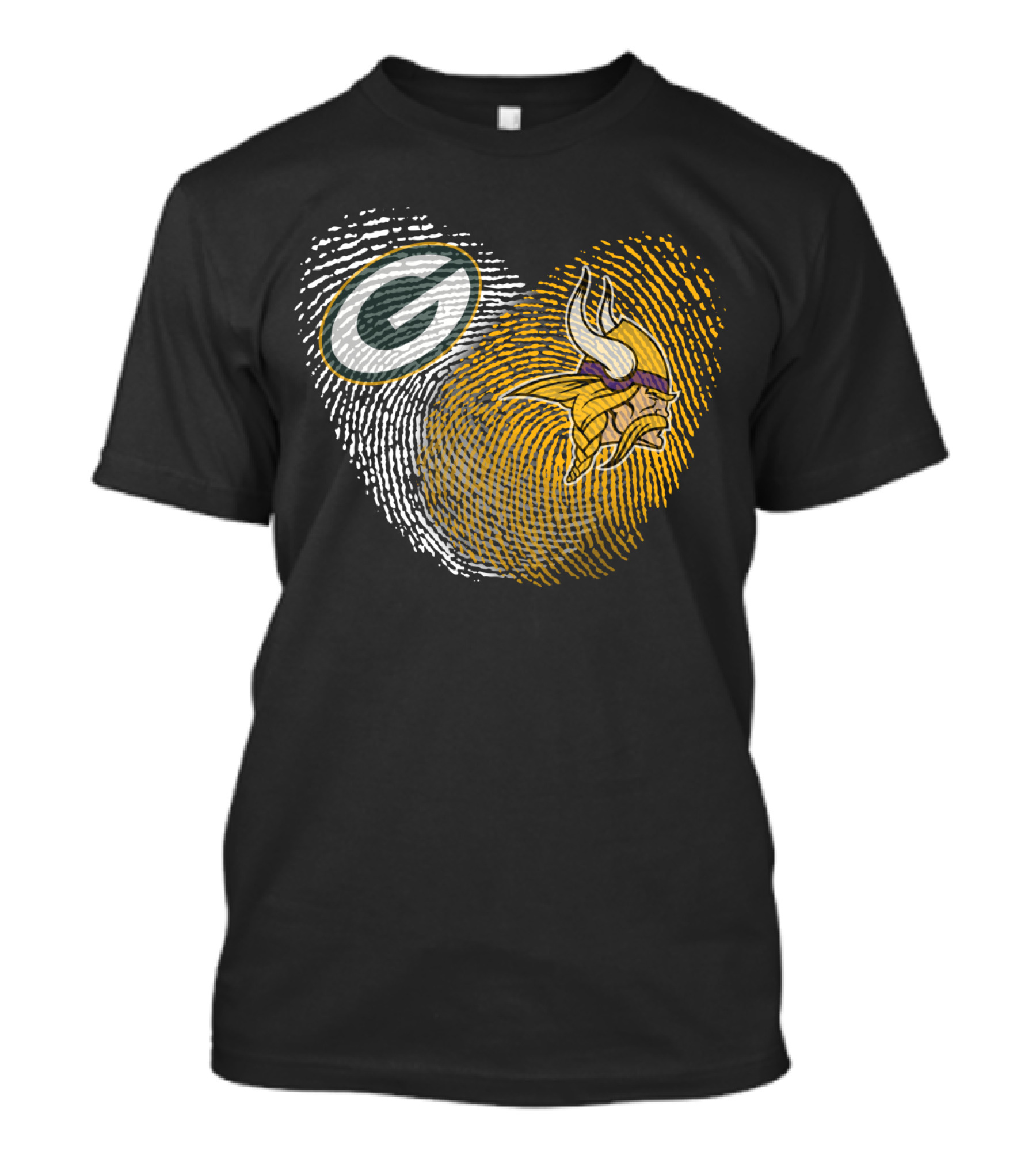 Green Bay Packers And Minnesota Vikings Fingerprint Heart T-Shirt
