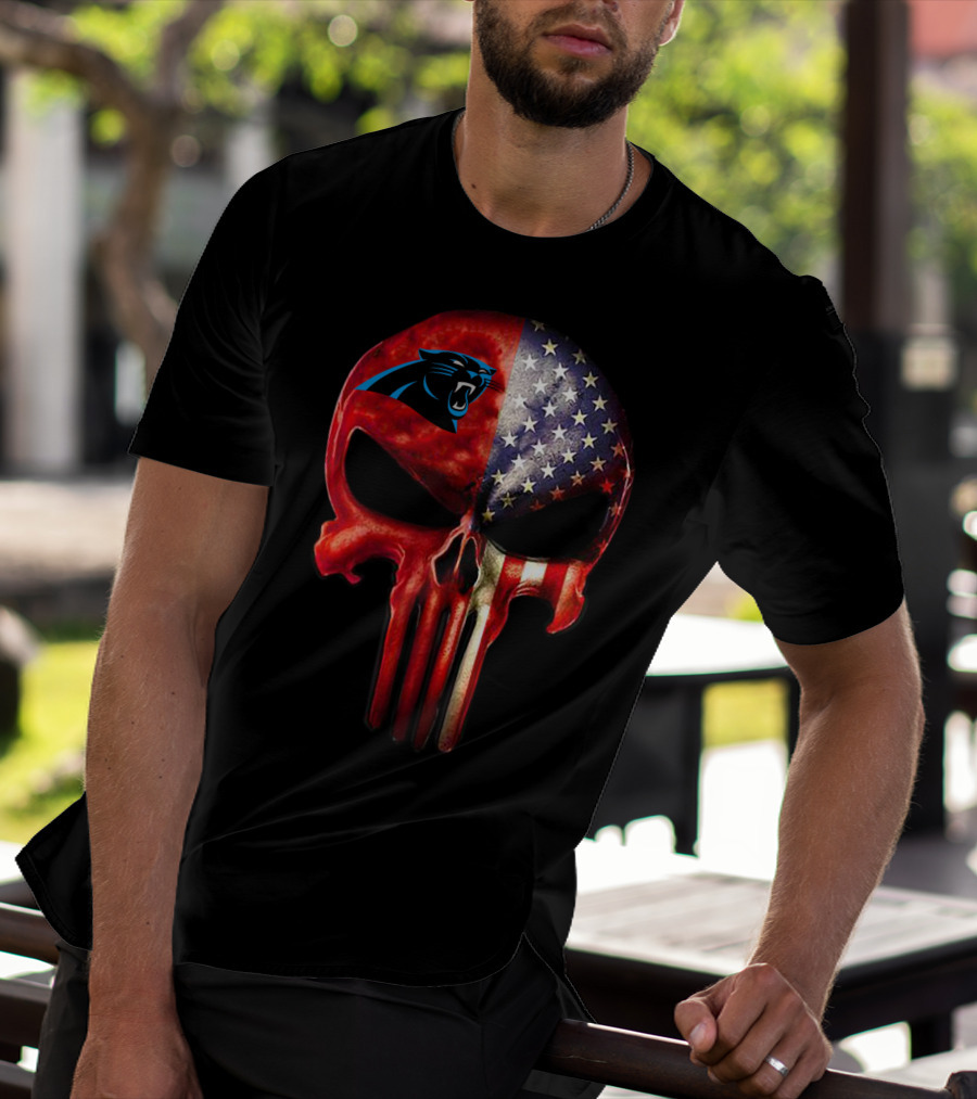 '05 CarolinaPanthers Skull American Flag T-Shirt