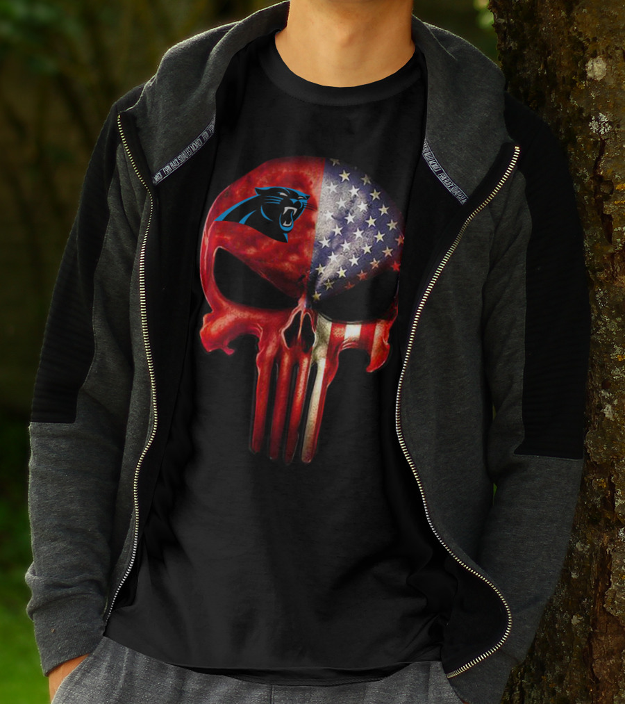 '05 CarolinaPanthers Skull American Flag T-Shirt