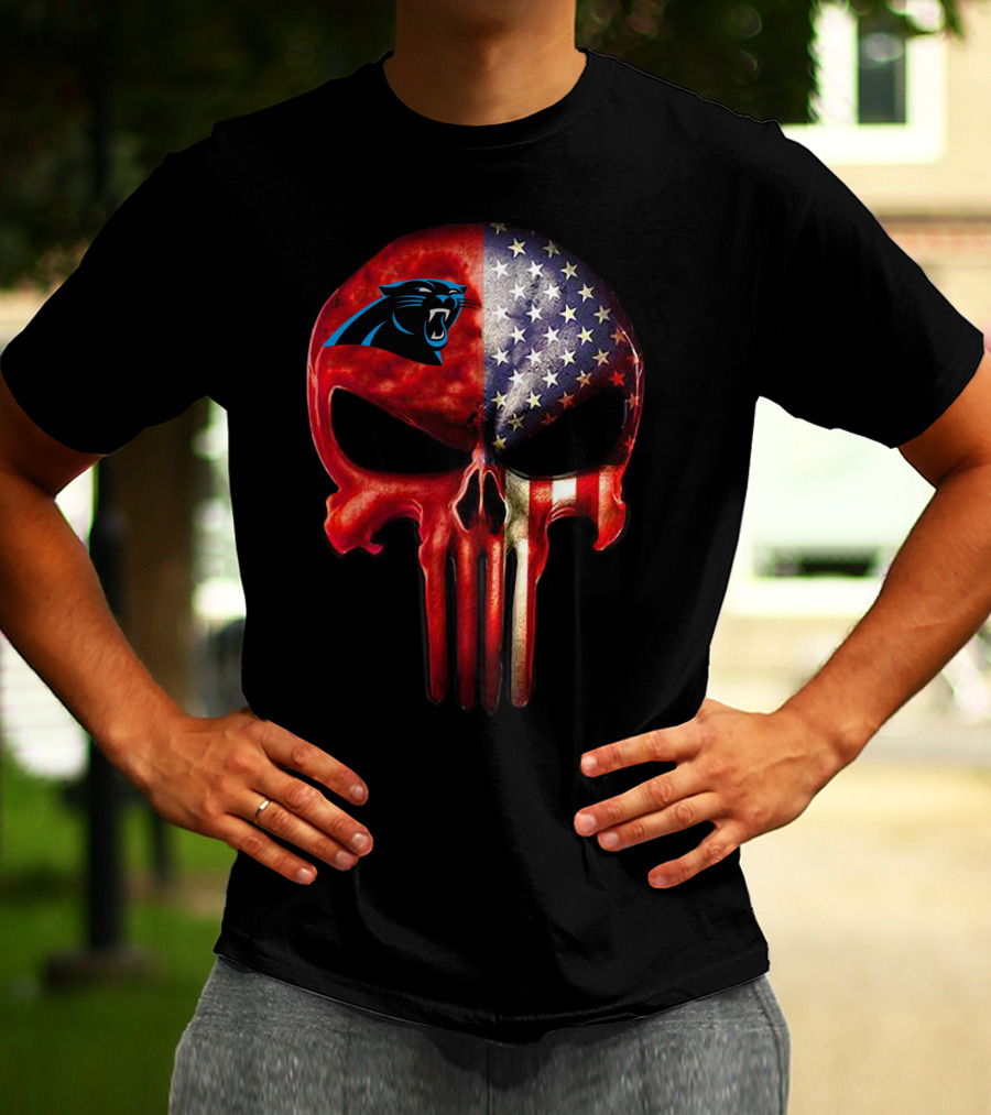 '05 CarolinaPanthers Skull American Flag T-Shirt