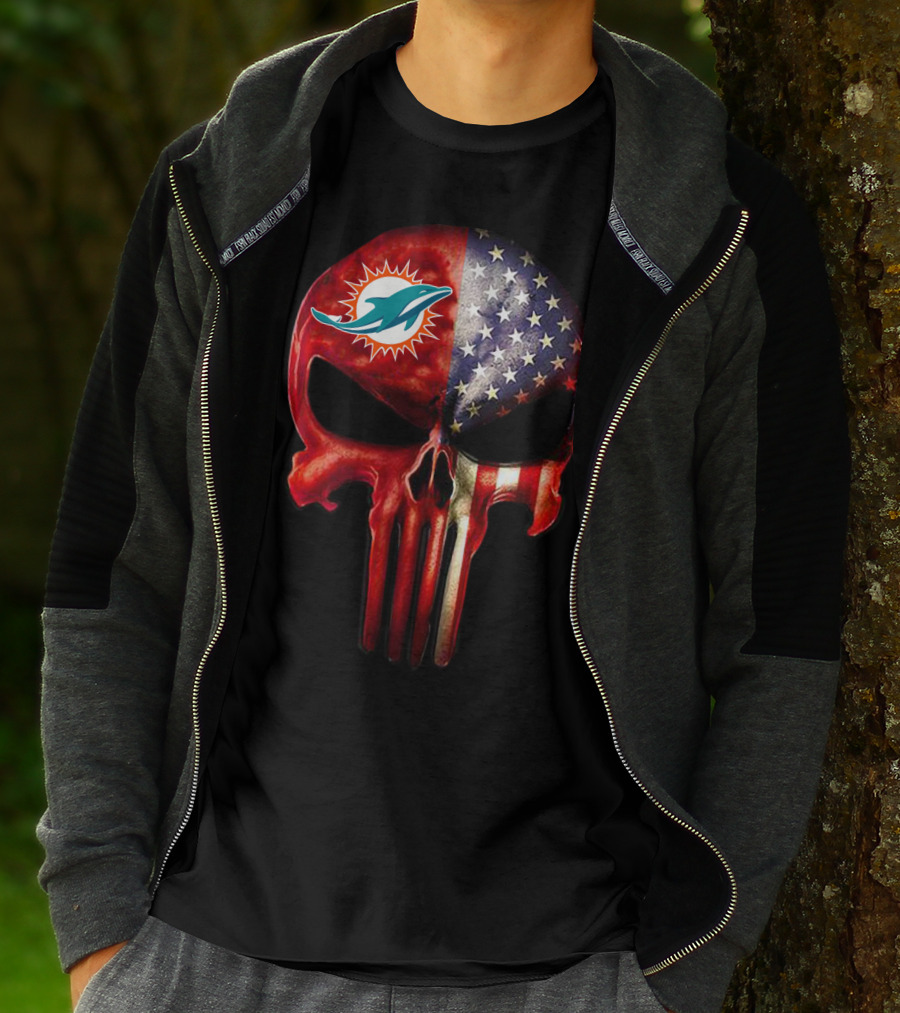 Miami Dolphins Punisher Skull American Flag For True Miami Fan Only T-Shirt
