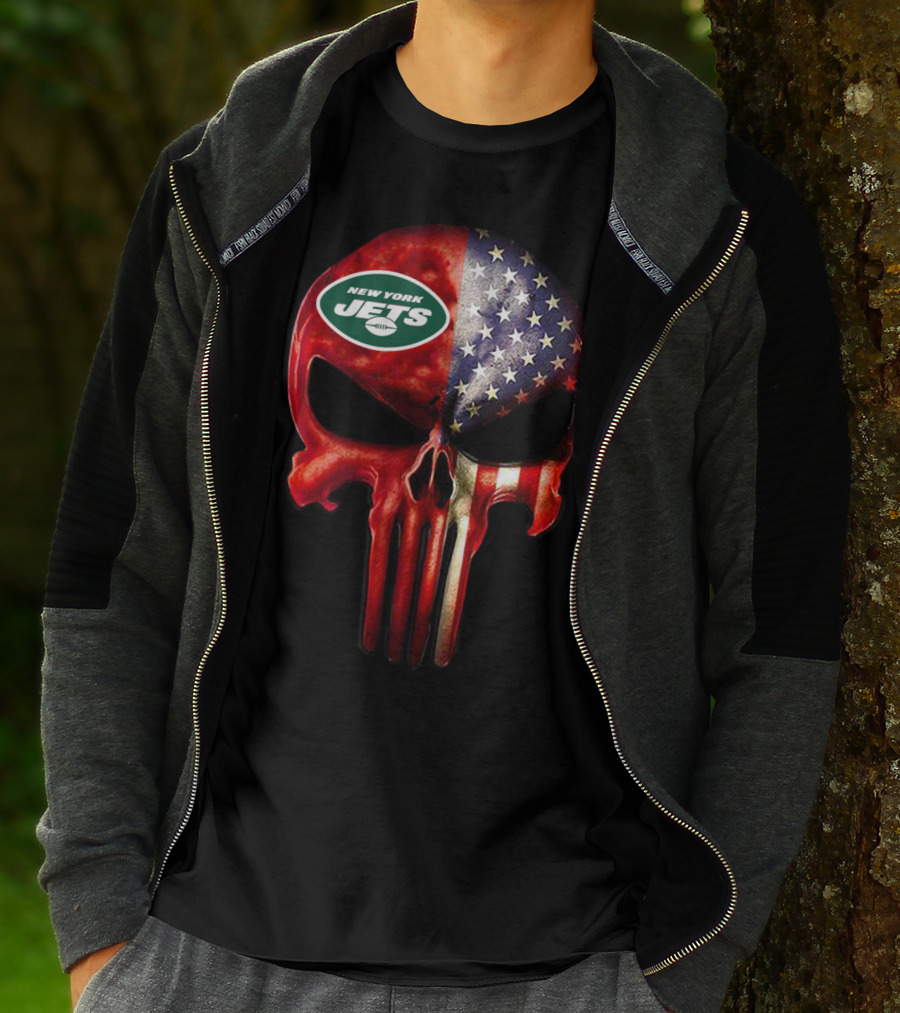 New York Jets American Flag Skull For True New York Fan Only T-Shirt