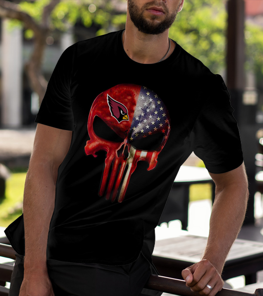 Arizona Cardinals American Flag Skull T-Shirt