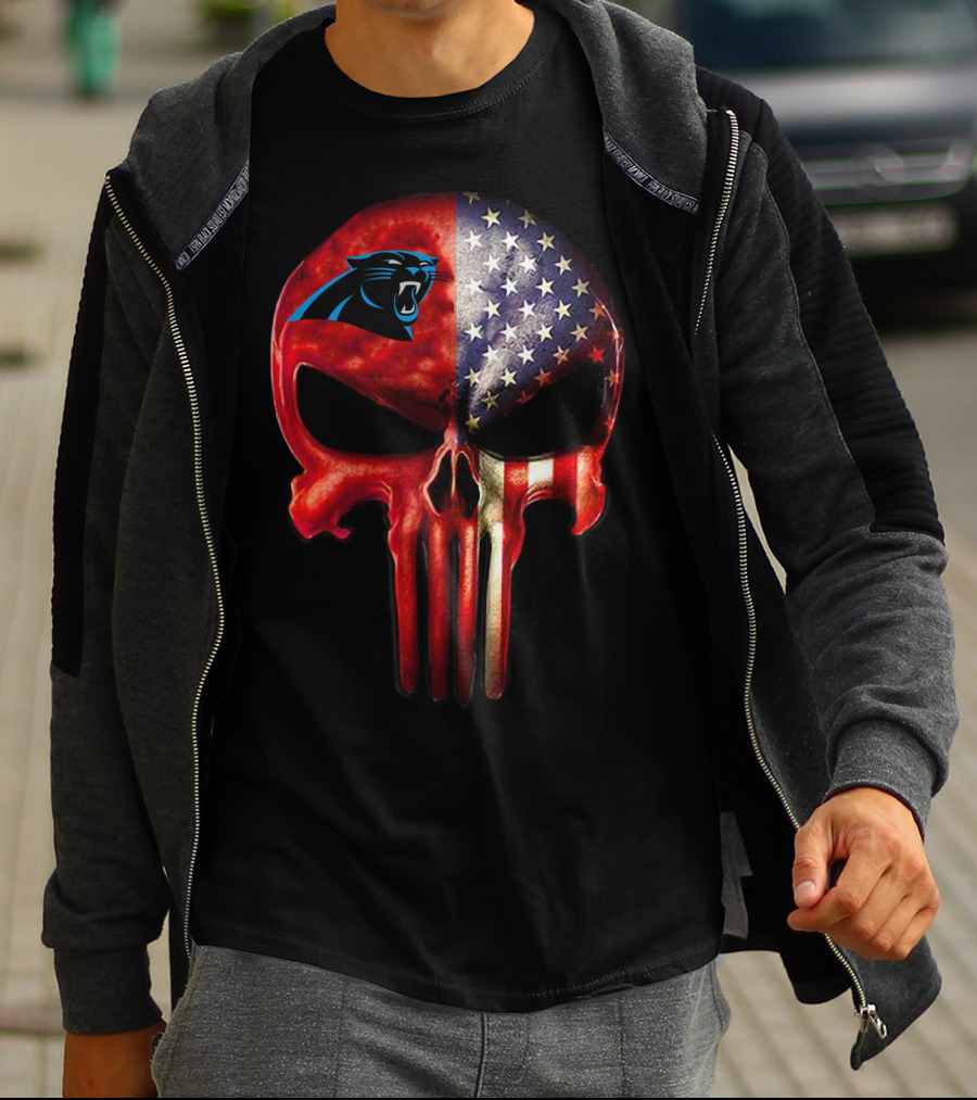 Carolina Panthers Skull American Flag T-Shirt