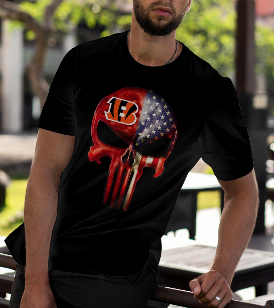 Cincinnati Bengals American Flag Skull For True Fans Only T-Shirt