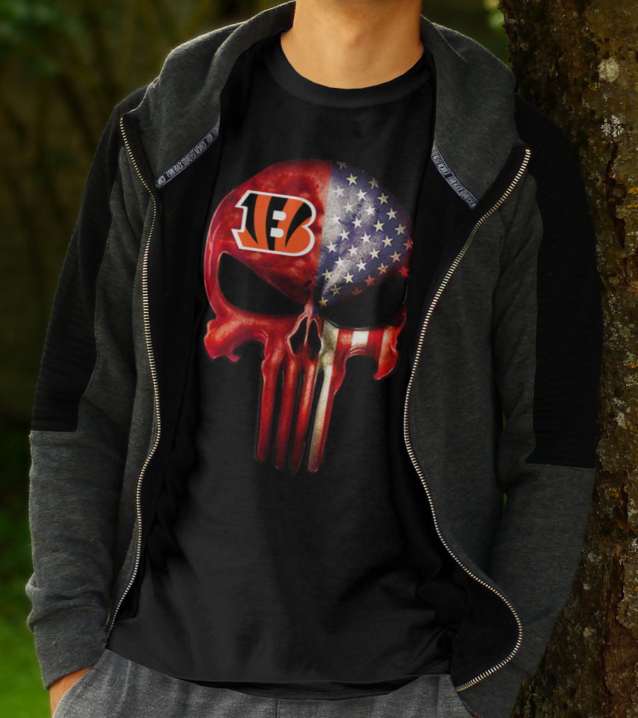 Cincinnati Bengals American Flag Skull For True Fans Only T-Shirt