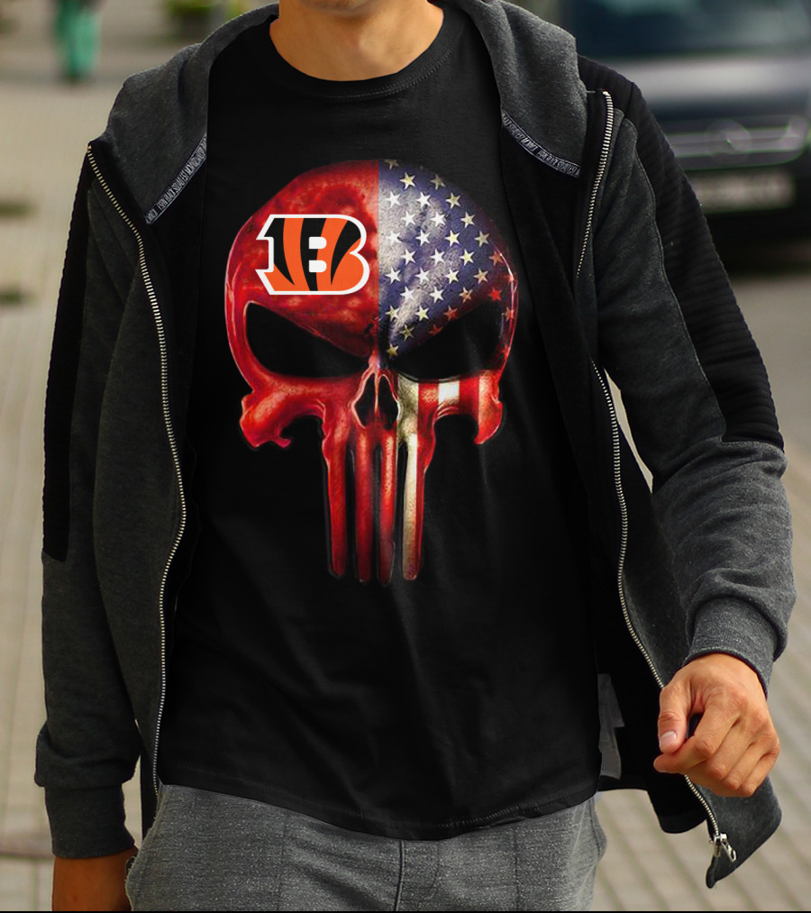 Cincinnati Bengals American Flag Skull For True Fans Only T-Shirt